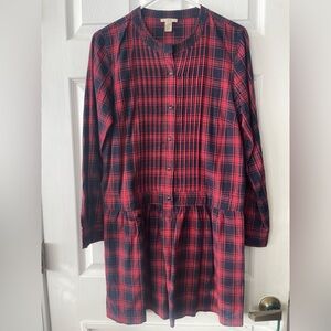 J. Crew Red and Navy Plaid Shirt Dress